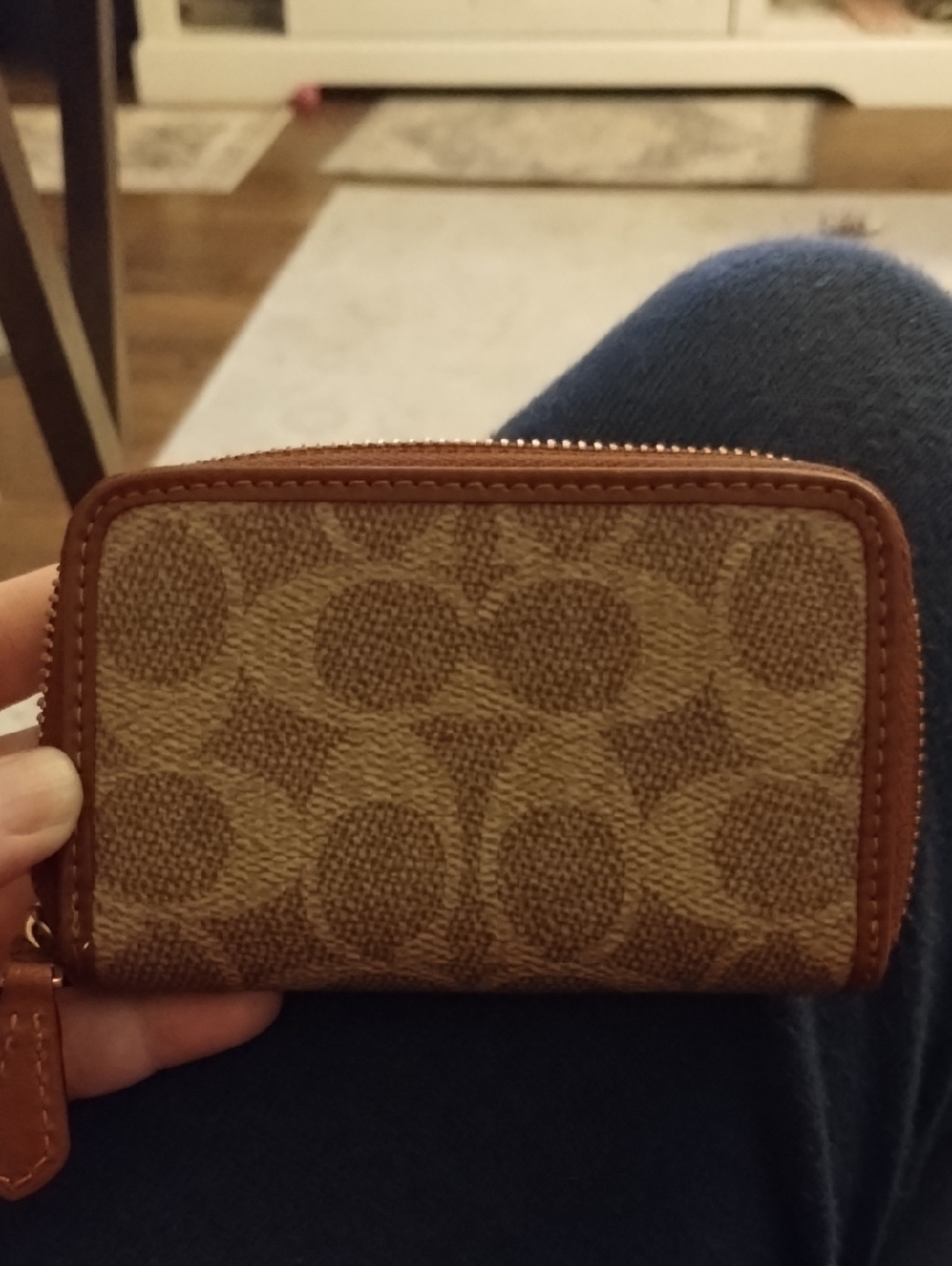 Coach Monogram Zip Card Case in Brown and Tan